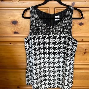 Cabi dressy, lined, sleeveless blouse, size L, black/white houndstooth pattern
